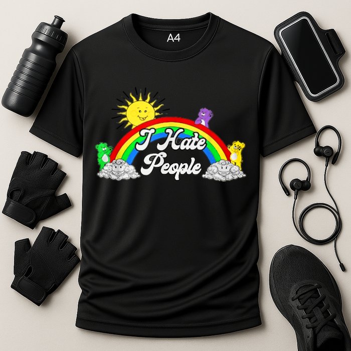 I Hate People Rainbow Printed Graphic Cooling Performance Crew T-Shirt