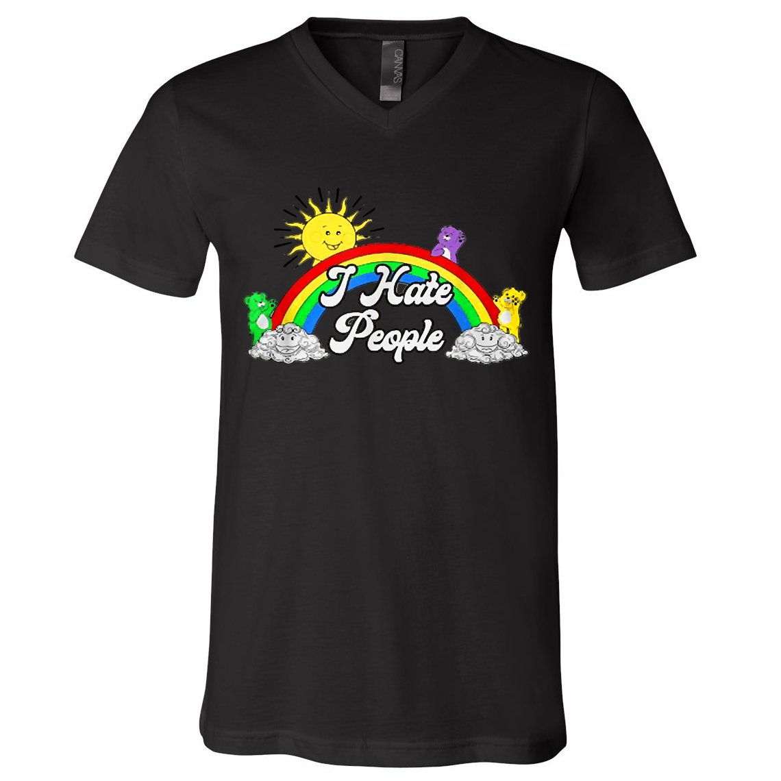 I Hate People Rainbow Printed Graphic V-Neck T-Shirt