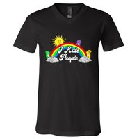 I Hate People Rainbow Printed Graphic V-Neck T-Shirt