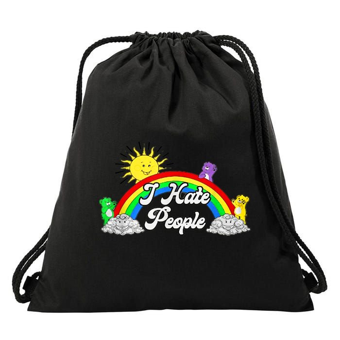 I Hate People Rainbow Printed Graphic Drawstring Bag