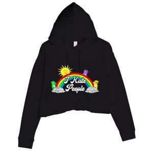 I Hate People Rainbow Printed Graphic Crop Fleece Hoodie