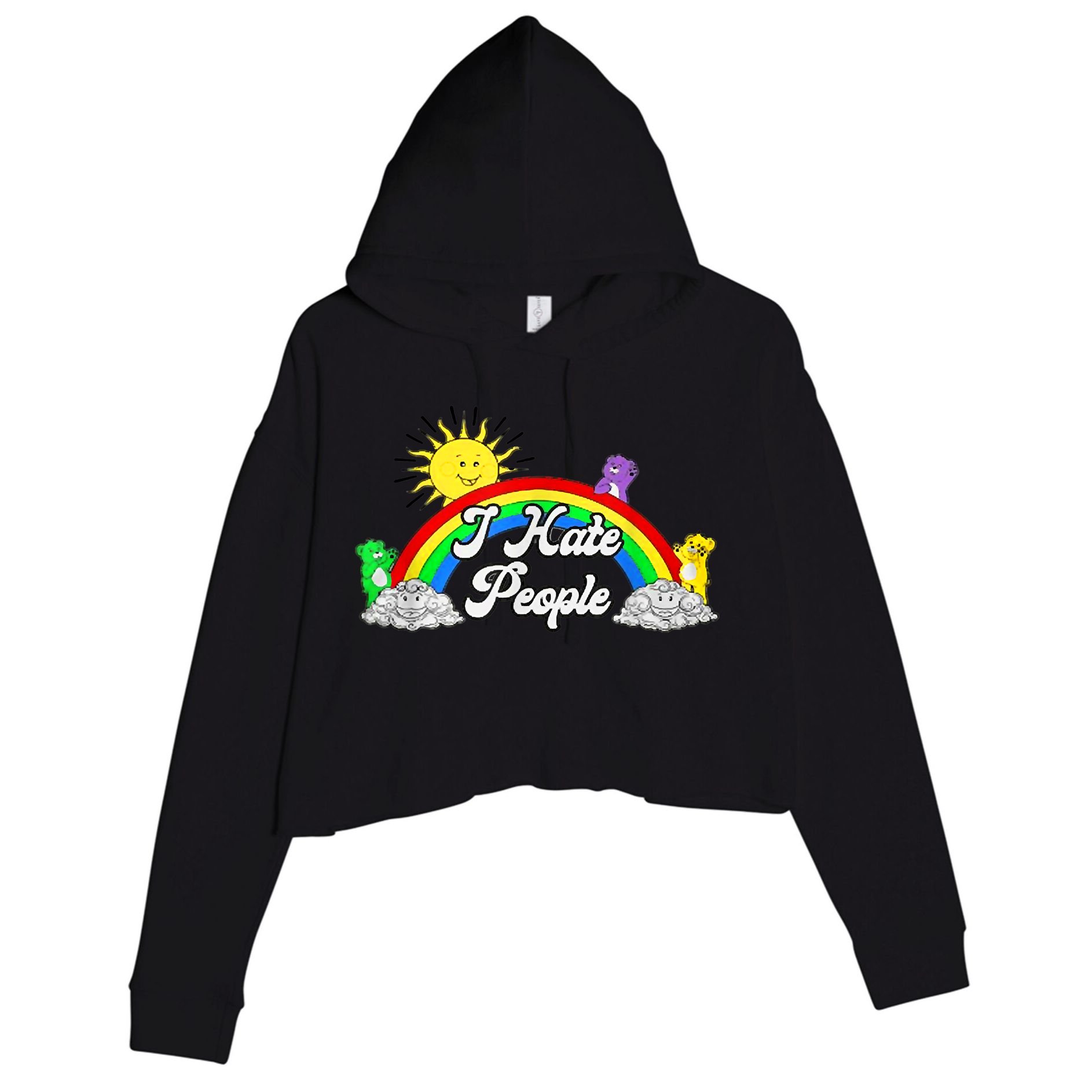 I Hate People Rainbow Printed Graphic Crop Fleece Hoodie