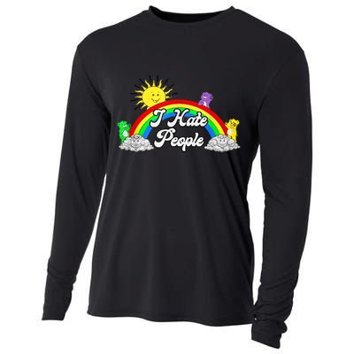 I Hate People Rainbow Printed Graphic Cooling Performance Long Sleeve Crew