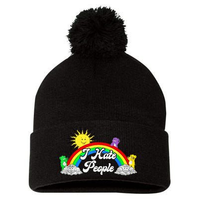 I Hate People Rainbow Printed Graphic Pom Pom 12in Knit Beanie