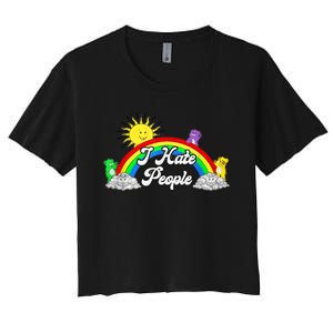 I Hate People Rainbow Printed Graphic Women's Crop Top Tee