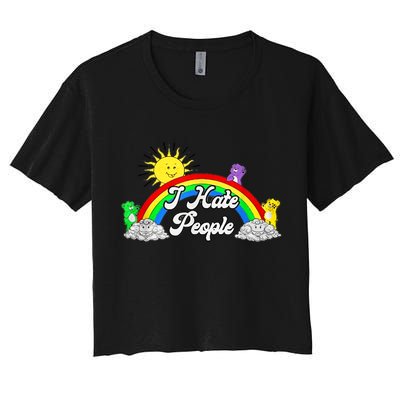 I Hate People Rainbow Printed Graphic Women's Crop Top Tee