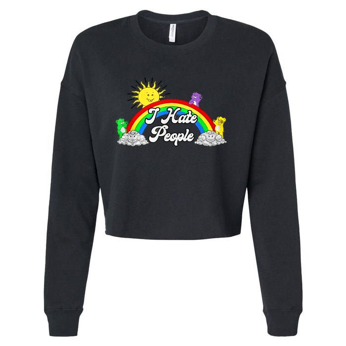 I Hate People Rainbow Printed Graphic Cropped Pullover Crew