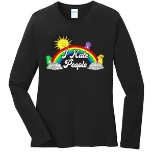 I Hate People Rainbow Printed Graphic Ladies Long Sleeve Shirt