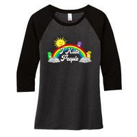 I Hate People Rainbow Printed Graphic Women's Tri-Blend 3/4-Sleeve Raglan Shirt