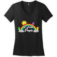 I Hate People Rainbow Printed Graphic Women's V-Neck T-Shirt