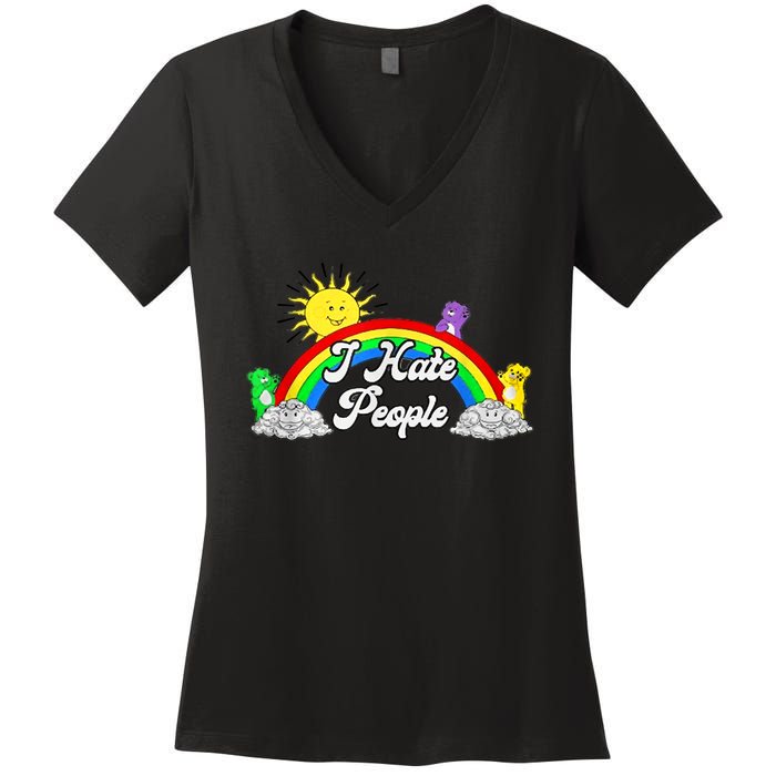 I Hate People Rainbow Printed Graphic Women's V-Neck T-Shirt