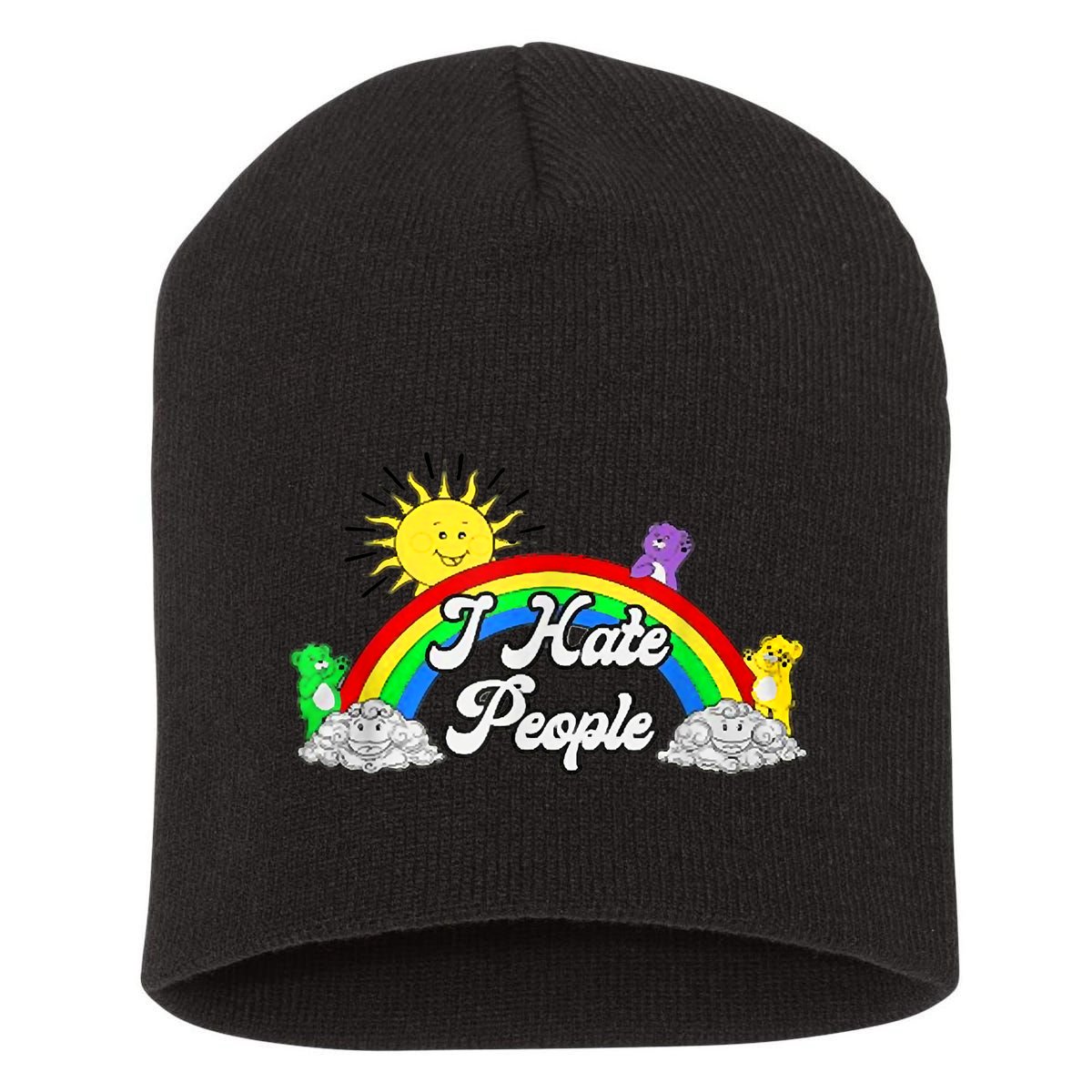 I Hate People Rainbow Printed Graphic Short Acrylic Beanie