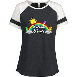 I Hate People Rainbow Printed Graphic Enza Ladies Jersey Colorblock Tee