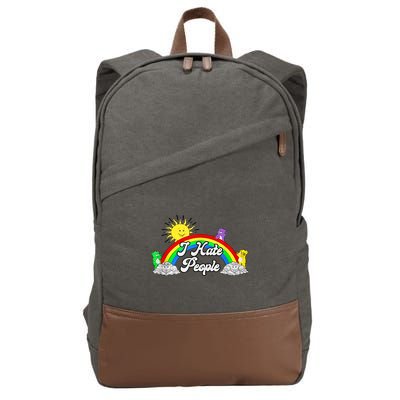 I Hate People Rainbow Printed Graphic Cotton Canvas Backpack