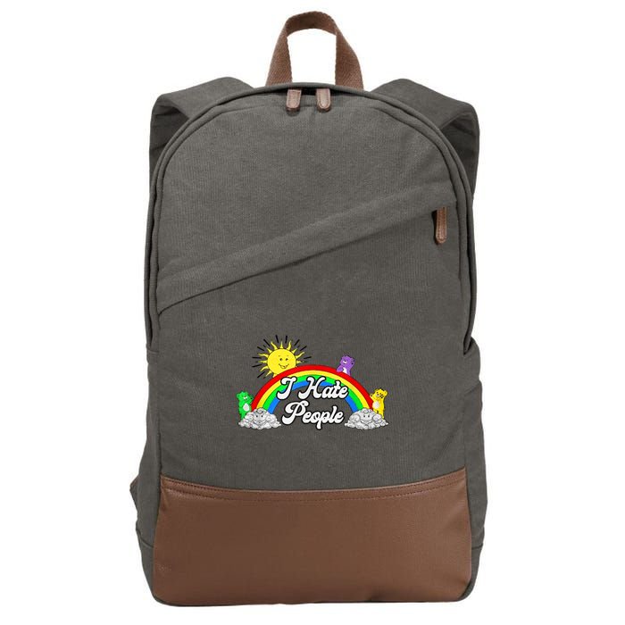 I Hate People Rainbow Printed Graphic Cotton Canvas Backpack