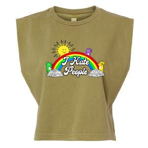 I Hate People Rainbow Printed Graphic Garment-Dyed Women's Muscle Tee