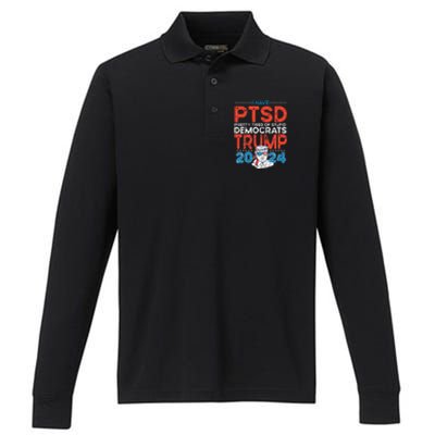 I Have Ptsd Pretty Tired Of Stupid Democrats Trump 2024 Performance Long Sleeve Polo