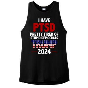 I Have PTSD Pretty Tired Of Stupid Democrats Trump 2024 Ladies PosiCharge Tri-Blend Wicking Tank