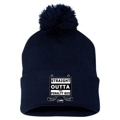 Ice Hockey Player Straight Outta The Penalty Box Pom Pom 12in Knit Beanie