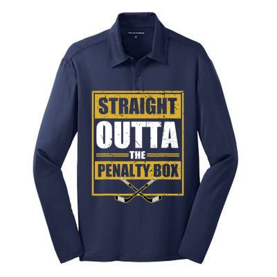 Ice. Hockey Player Gift Straight Outta The Penalty Box Silk Touch Performance Long Sleeve Polo