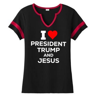 I Heart President Trump And Love Jesus Ladies Halftime Notch Neck Tee