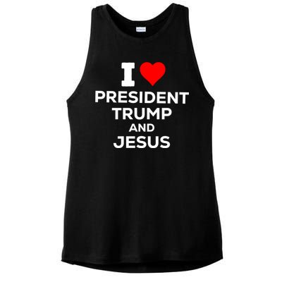 I Heart President Trump And Love Jesus Ladies PosiCharge Tri-Blend Wicking Tank