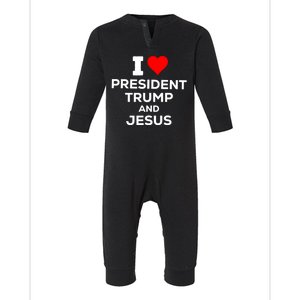 I Heart President Trump And Love Jesus Infant Fleece One Piece