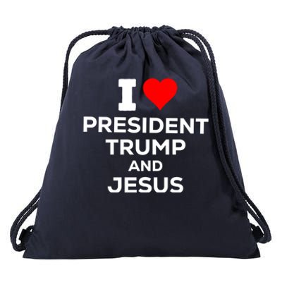 I Heart President Trump And Love Jesus Drawstring Bag