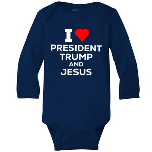 I Heart President Trump And Love Jesus Baby Long Sleeve Bodysuit