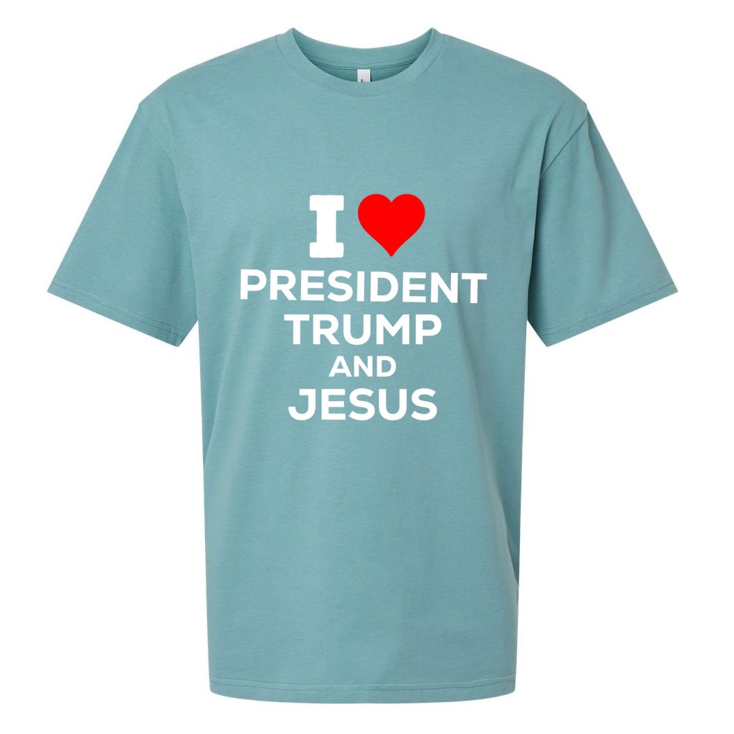 I Heart President Trump And Love Jesus Sueded Cloud Jersey T-Shirt