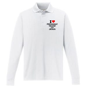 I Heart President Trump And Love Jesus Performance Long Sleeve Polo