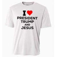 I Heart President Trump And Love Jesus Cooling Performance Crew T-Shirt