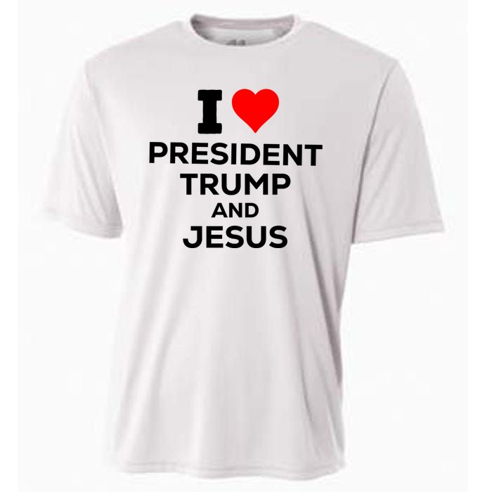 I Heart President Trump And Love Jesus Cooling Performance Crew T-Shirt