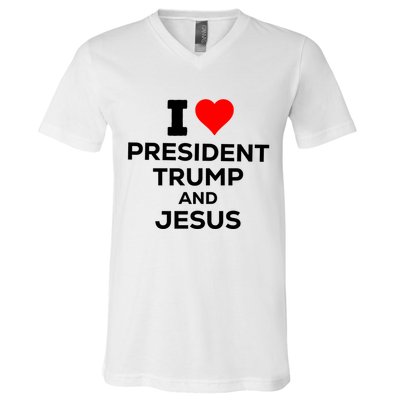 I Heart President Trump And Love Jesus V-Neck T-Shirt