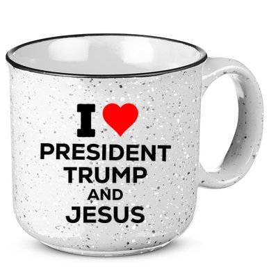 I Heart President Trump And Love Jesus 15oz Campfire Ceramic Mug