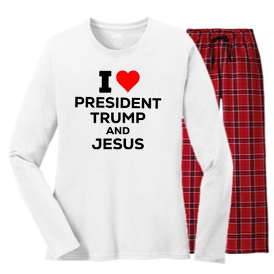 I Heart President Trump And Love Jesus Women's Long Sleeve Flannel Pajama Set 