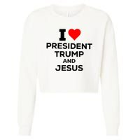 I Heart President Trump And Love Jesus Cropped Pullover Crew