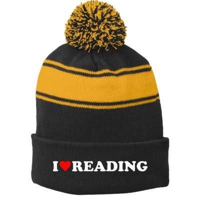 I Heart Reading I Love Reading Cute Red Heart Books Lover Stripe Pom Pom Beanie