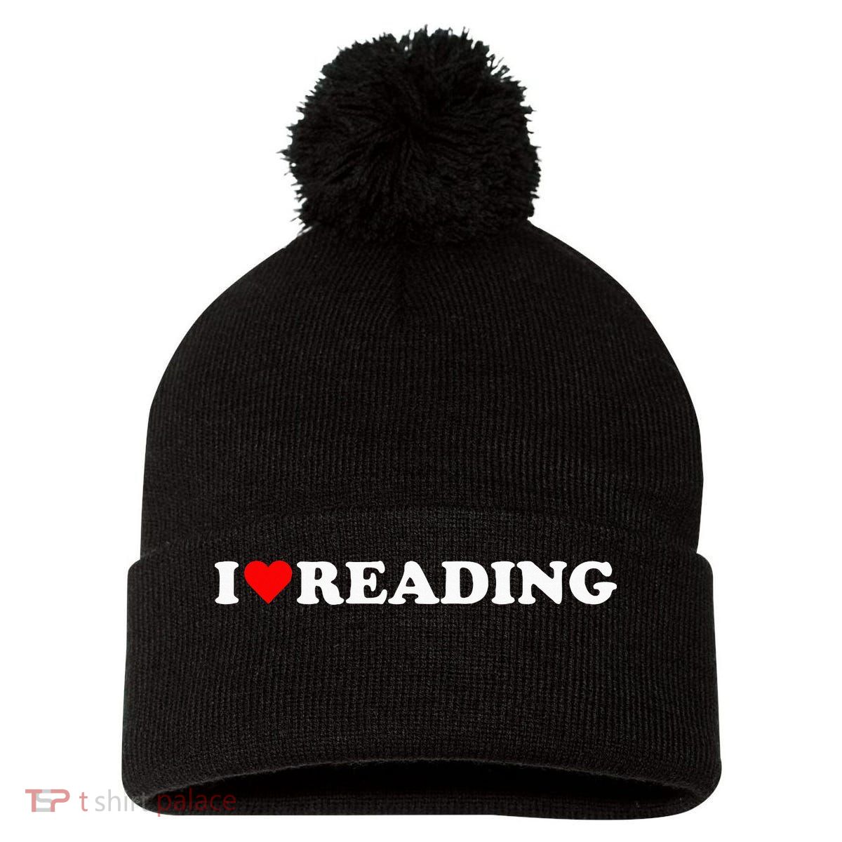 I Heart Reading I Love Reading Cute Red Heart Books Lover Pom Pom 12in Knit Beanie