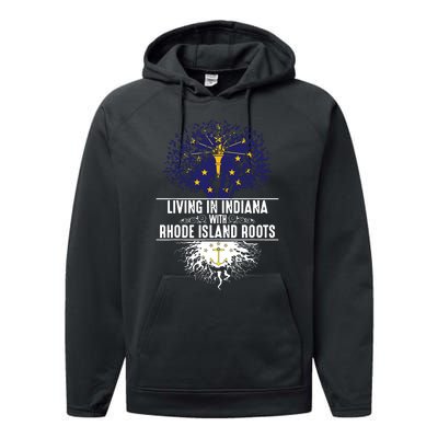 Indiana Home Rhode Island Roots State Tree Flag Gift Performance Fleece Hoodie