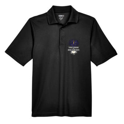 Indiana Home Rhode Island Roots State Tree Flag Gift Men's Origin Performance Pique Polo