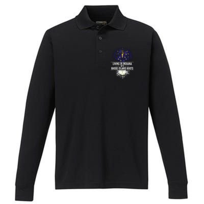 Indiana Home Rhode Island Roots State Tree Flag Gift Performance Long Sleeve Polo