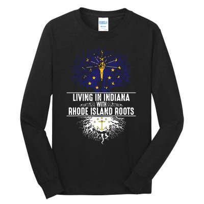 Indiana Home Rhode Island Roots State Tree Flag Gift Tall Long Sleeve T-Shirt