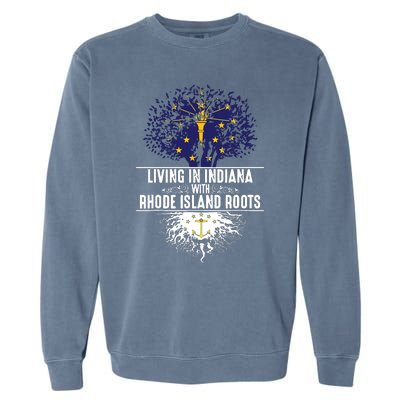 Indiana Home Rhode Island Roots State Tree Flag Gift Garment-Dyed Sweatshirt