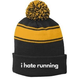 I Hate Running Funny Gym Pump Cover Fitness Humor Stripe Pom Pom Beanie