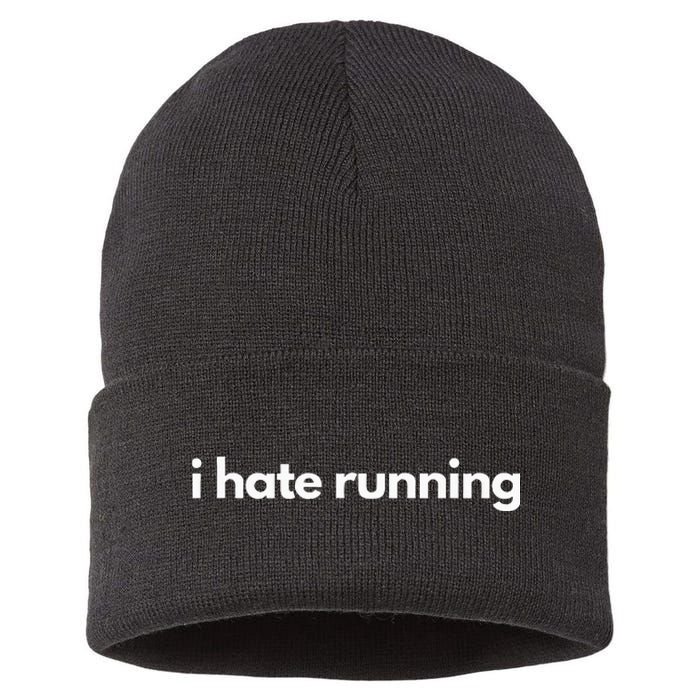 I Hate Running Funny Gym Pump Cover Fitness Humor Sustainable Knit Beanie