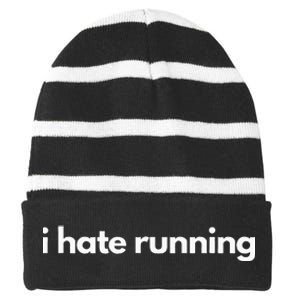 I Hate Running Funny Gym Pump Cover Fitness Humor Striped Beanie with Solid Band