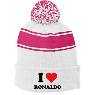 I Heart R.onaldo F.irst Name I Love Personalized S.tuff Stripe Pom Pom Beanie