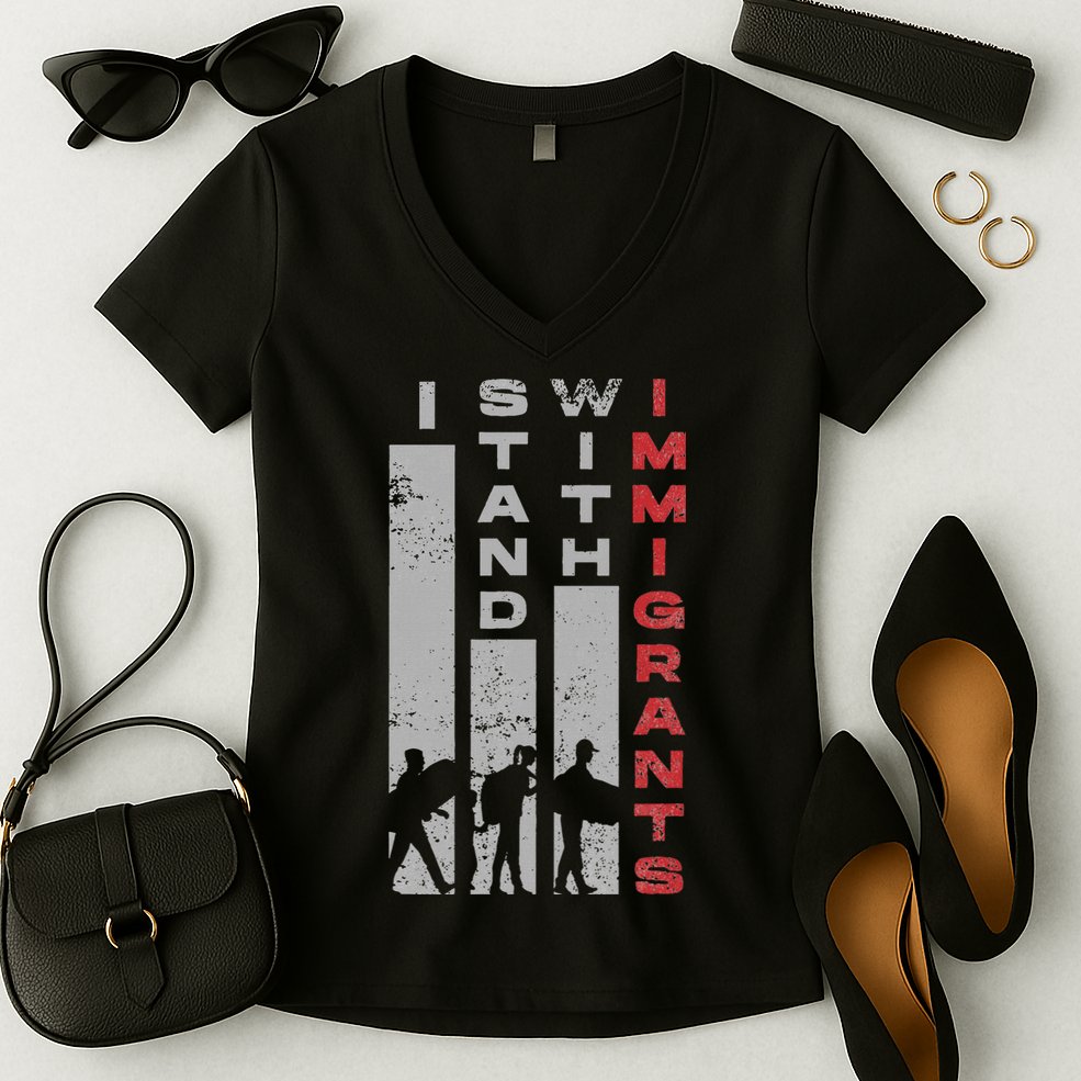 Immigrants Human Rights And I Stand With Immigrants Women's V-Neck T-Shirt