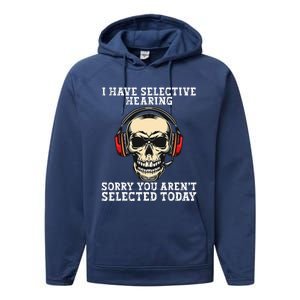 I Have Selective Hearing cool funny Skull design headphones  Performance Fleece Hoodie